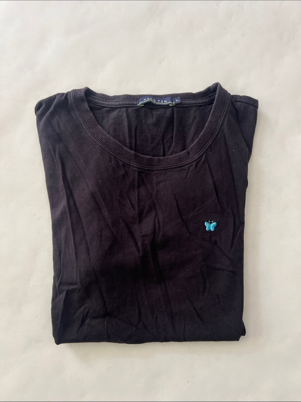 Hang Ten Vintage Y2K Butterfly Embroidered Short Sleeve T Shirt Black L